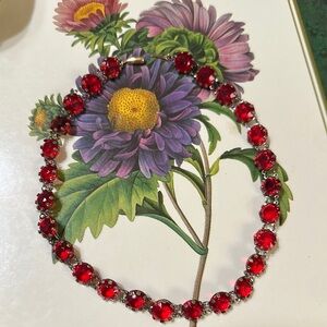 Elegant Vintage Red Rhinestone prong set in open back Necklace/choker - 15”